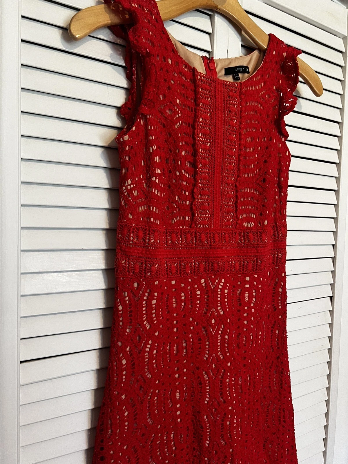 VETEMENTS Abito donna SANGRIA taglia 6 aderente e svasato senza maniche pizzo sovrapposto manica svasata