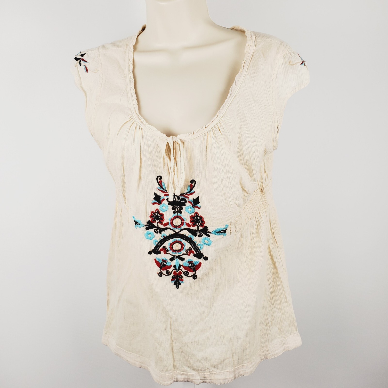 Cotton Express Short Sleeve Cream Color Womens Tunic Summer Top Sz Medium