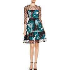 US$178 Stunning ELIZA J Party Cocktail Dress Blue Polka Dot Illusion Printed US8