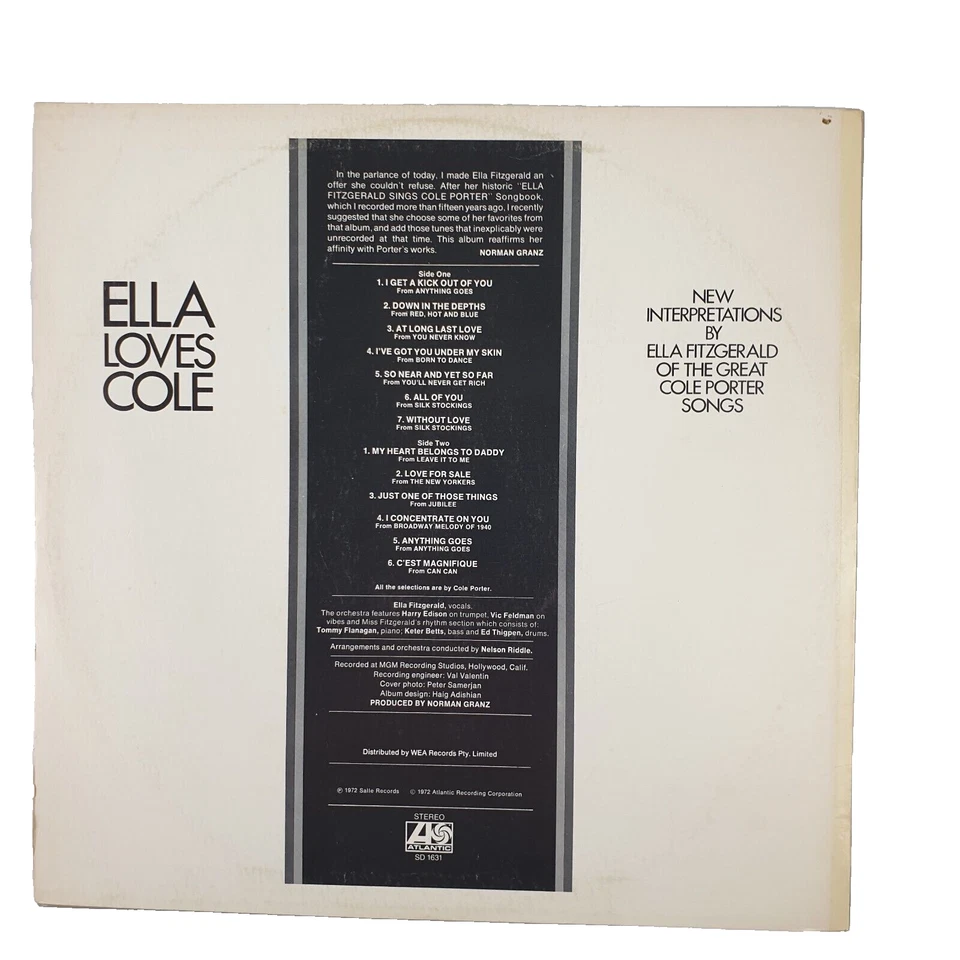 Ella Fitzgerald - Ella Loves Cole 33 RPM Vinyl LP Record, 1972, Jazz, Vocal, VGC - Image 2 of 4