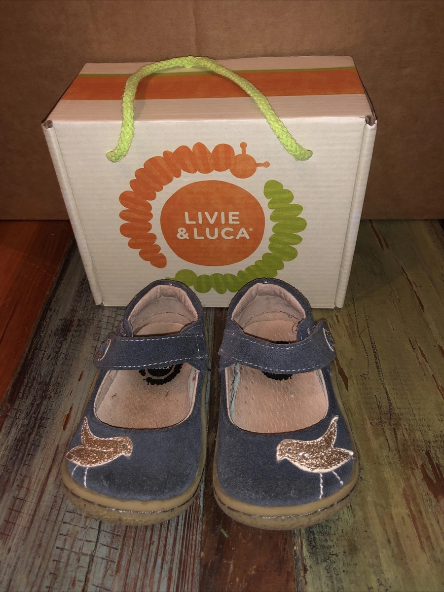 Livie And Luca Girls sz 5 Gray Suede Shoes Pio Pio Gold Bird Mary Jane With Box