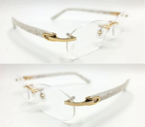 New Cartier Pearl White CT0056O 002 Eyeglasses Rimless Occhiali Gold Frame 52mm - Picture 6 of 11