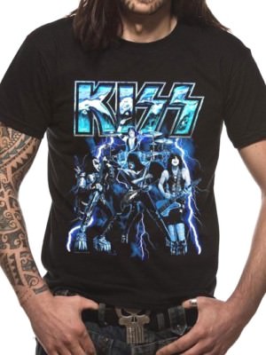T-SHIRT KISS LIGHTNING MAGLIA BLACK ROCK BAND TSHIRT OFFICIAL RANGE MUSICA  | eBay