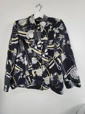 Basler Womens Vintage Patterned Lined Casual Button Front Jacket Black Size 46