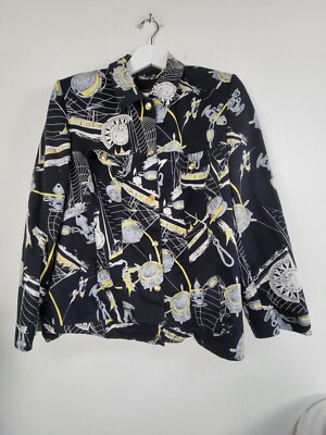 Basler Womens Vintage Patterned Lined Casual Button Front Jacket Black Size 46