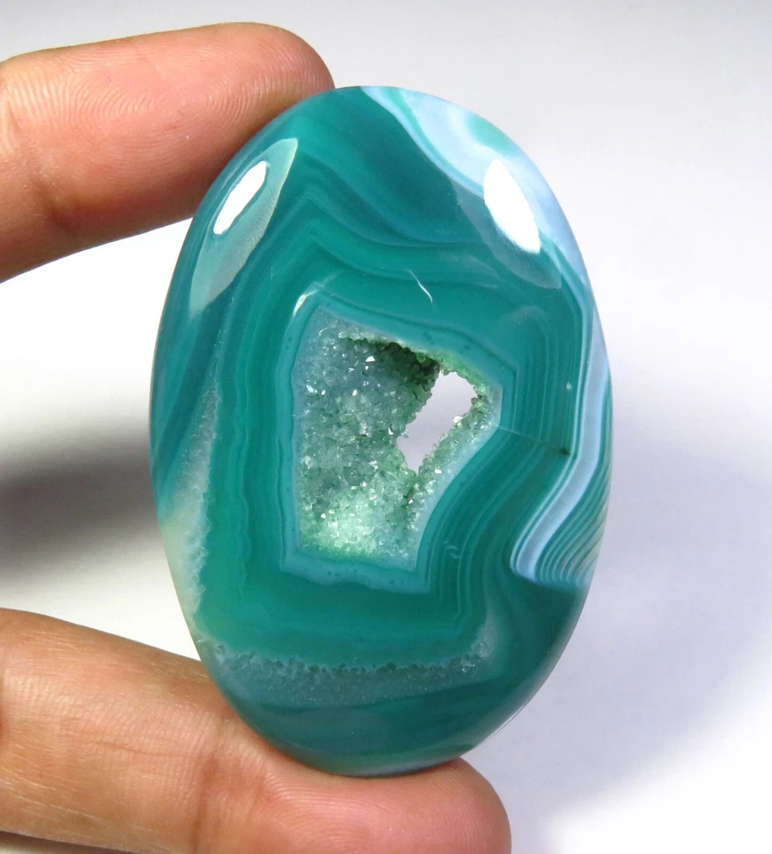 Green Onyx Oval Agate Gems 55x36 mm Natural Window Druzy Geode Cabochon OD-1254 - Image 3 of 4