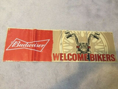 NEW!!  BUDWEISER BUDWIESER MOTORCYCLE BIKER BEER BANNER SIGN 14 X 48''