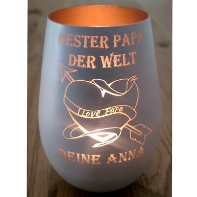 Muttertag Vatertag Geschenk Windlicht mit Wunschgravur Beste Mama Papa Welt Herz