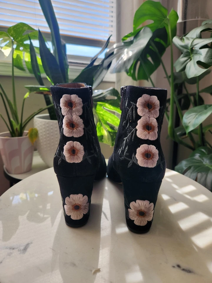 Frank Sarto Olympia Gamuza Floral Bordado Botines Para Mujer Talla 9M Negro Foto 2 de 4