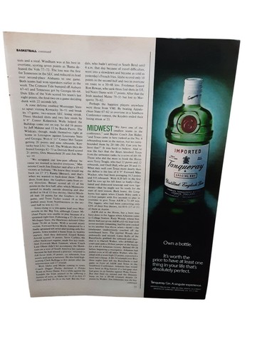 1982 Tanqueray Gin Imported Vintage Print Ad Distilled English Gin