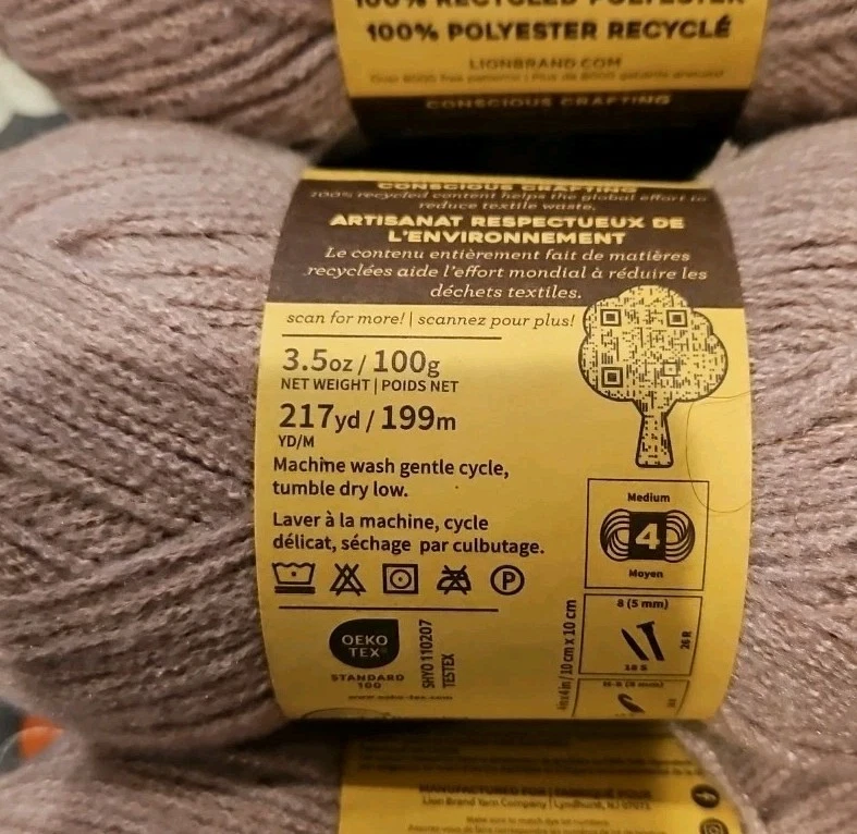 (3 Pack) Lion Brand Yarn Re-Make Recycled Worsted Yarn Dusty Lilac  - Image 3 of 4