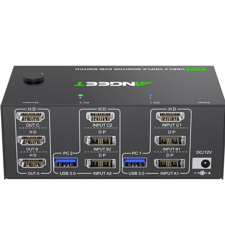 Switch KVM ANGEET 8K 60Hz per 3 Monitor e 2 PC