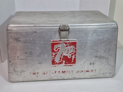 Vintage 50's Metal 7up Progress Refrigeration Cooler w/Tray Locking 23x13x13