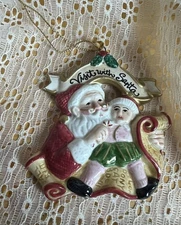 Vintage 1995 Ornament Fitz & Floyd Hand Painted Ceramic Visit w/Santa Child