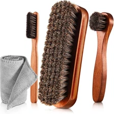 4Pcs Horsehair Shine Shoes Brush Kit Polish Applicator Suede Clean Brush&Cloth