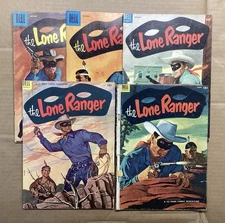 The Lone Ranger ~ Dell Comics #57, 73, 77, 89 & 90 ~ Painted Covers ~ Low Grade