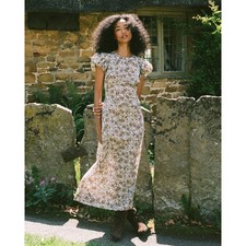Doen Rhodia Dress in Blanc Narcissus Floral Size Small Midi Cream