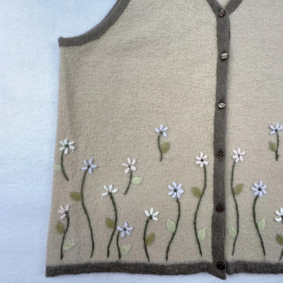 Chaleco Suéter de Colección Para Mujer S Mezcla de Lana Floral Bordado Abotonado Cottagecore Foto 3 de 4
