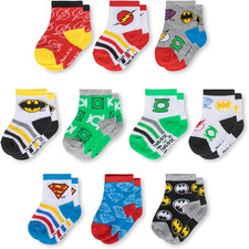 DC Comics Batman Superman and Justice League 10-Pack Baby Sock, 0-24 Months B...