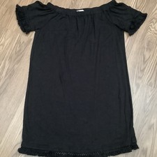 Michael Kors Black Fringe Trim Dress Stretchy Viscose  Size M Off Shoulder