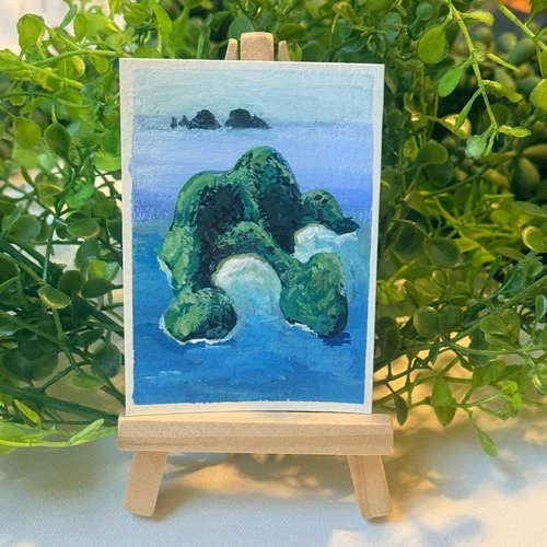 ACEO Original Art Landscape: ocean sea tropical island  Jill/ Tulip and Topaz