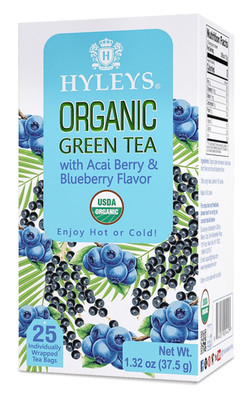 Hyleys Organic Green Tea Acai Berry and Blueberry Flavor - 25 Tea Bags