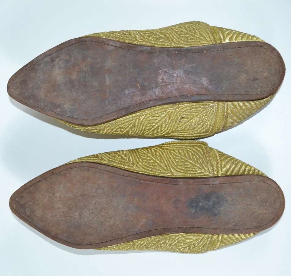 Moroccan Gold Women Babouche Slippers EU 40 US 9 | Vintage Wedding Balgha Shoes - Image 3 of 4