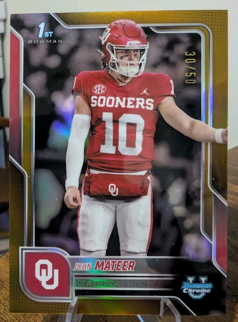 2025 Bowman U Chrome John Mateer Gold Refractor 1st SP /50 Oklahoma Sooners