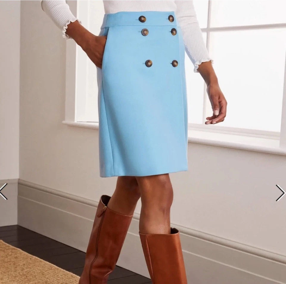 Falda Boden Azul Mezcla Lana Línea A Eloise Mini Envoltura Botón Frontal Talla 14 Nueva con Etiquetas Foto 2 de 4