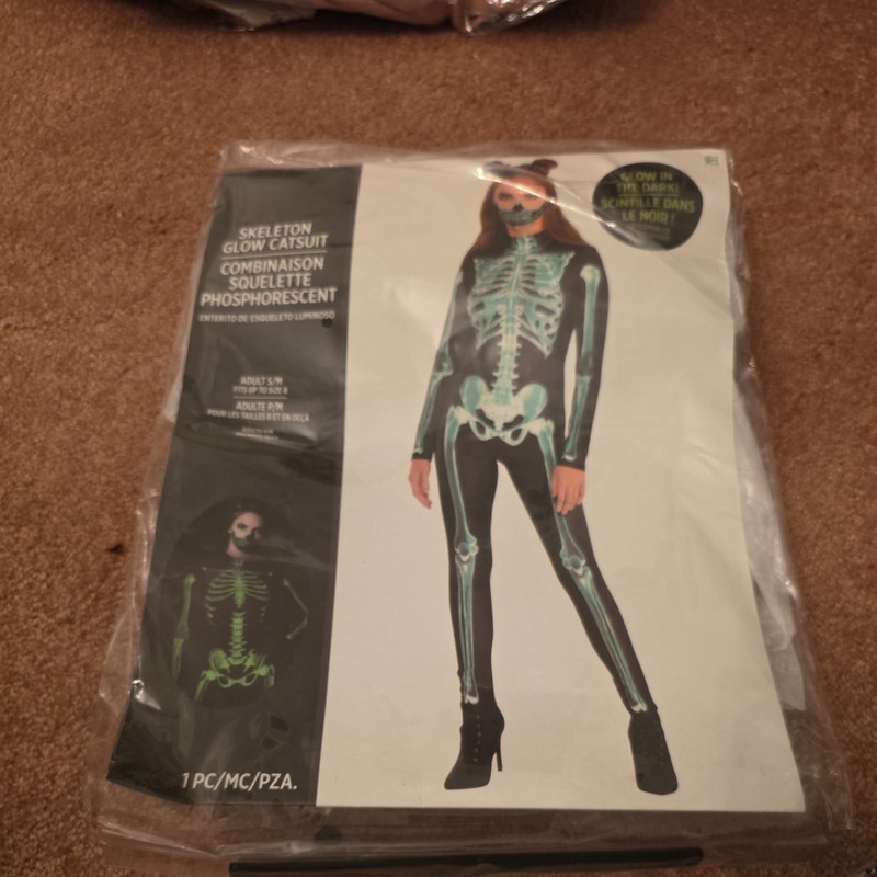 Black & Bone Catsuit Glow Skeleton Sexy Dress Up Halloween Adult Costume L/XL