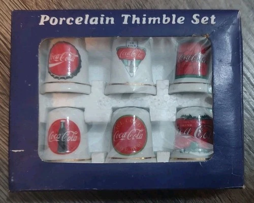 Vintage Coca-Cola Coke Advertisement Porcelain Thimble Set Of 6 In Box