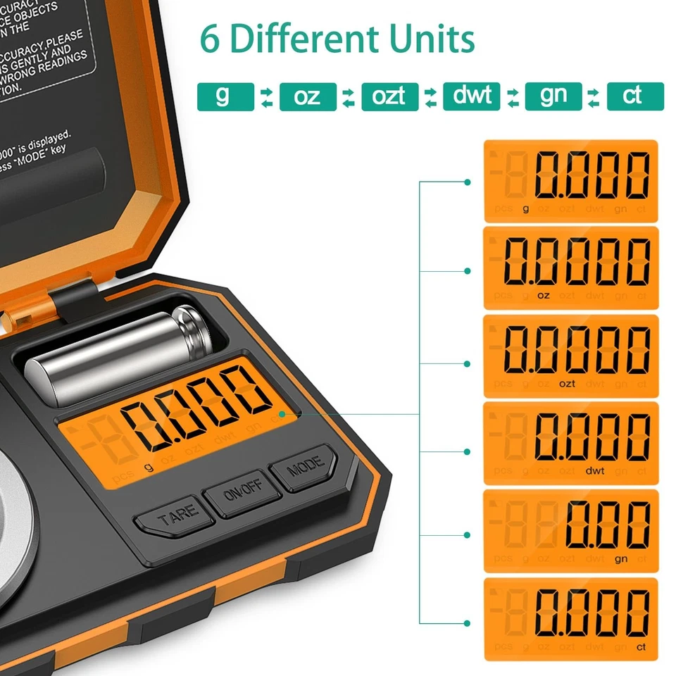 Báscula de bolsillo digital ORIA, escala digital de miligramos, joyero de bolsillo de 50 g/0,001 g... Foto 3 de 4