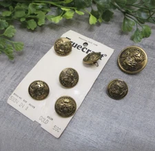 Shank Button Lot Of 7 Gold Tone Metal Crest Round Truecraft Vintage