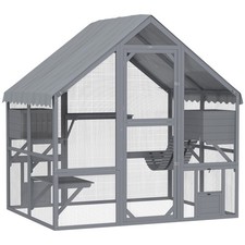 PawHut Large Catio Outdoor Cat Enclosure with Waterproof Cover, Gray