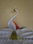 MCM MURANO 12" URANIUM GLASS BIRD ORANGE/YELLOW/WHITE. WHITE GLOWS UV GREEN