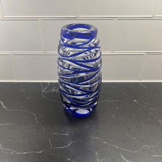 Tiffany & Co. Vase Crystal and Cobalt Blue 8 1/4 x 4 1/2 Inches Stamp & Sticker