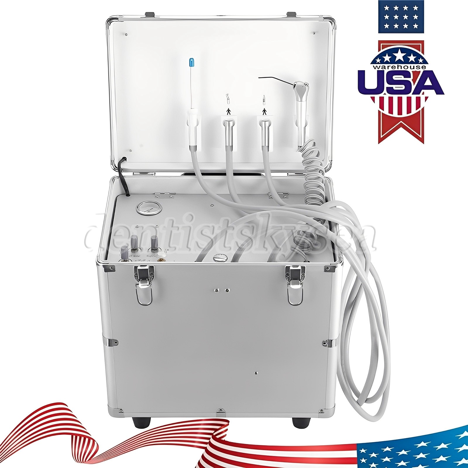 Portable Dental Mobile Delivery Unit Rolling Box Suction Air Compressor 4 Hole