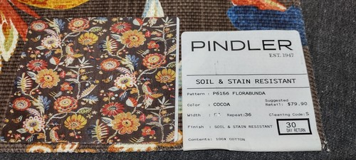 Pindler Baumwolle braun Blumen Vogel Florabunda Designer Stoffmuster 23 x 23 Zoll - Bild 6 von 18