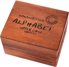 Handwriting Style Wooden Alphabet Stamps Set, 28pcs Uppercase Letters with Vi...
