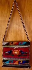 Mexican Oaxacan Hand Woven Wool Multi Color Birds Large Crossbody Bag
