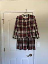 Vintage Pendleton Plaid Tartan Wool Skirt Jacket Suit White Red Green Size 12