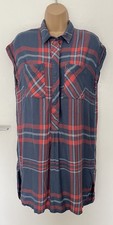 Next Blue Tartan Check Oversized Sleeveless Summer Shirt Mini Dress Size 12