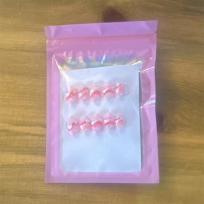 Pink Heart French Effect Short Oval Acrylic Press-On Nail Kit with Glue & Tools
