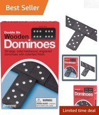 Classic Double Six Wooden Dominoes - 28 Solid Hardwood Pieces for All Ages