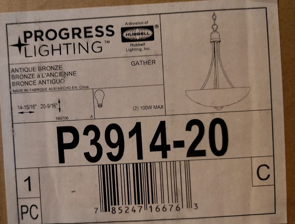 Colgante Progress Lighting 20,62" con vidrio grabado antiguo vestíbulo de bronce 2 luces Foto 4 de 4