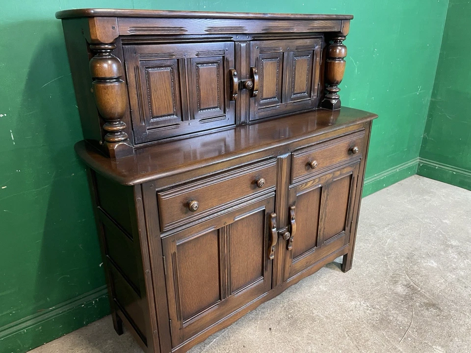 ERCOL COURT CUPBOARD BUFFET SIDEBOARD DARK FINISH BLUE LABEL ELM - Image 4 of 4