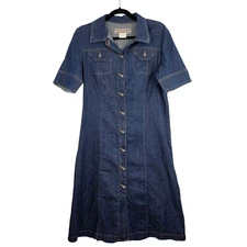 FDJ French Dressing Denim Dress Button Front Short Sleeve Midi Women's Size 12