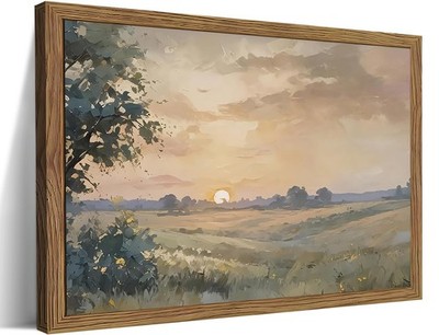 Wood Framed Vintage Wall Art, Small Fall Nature Sunset Landscape Canvas Wall ...