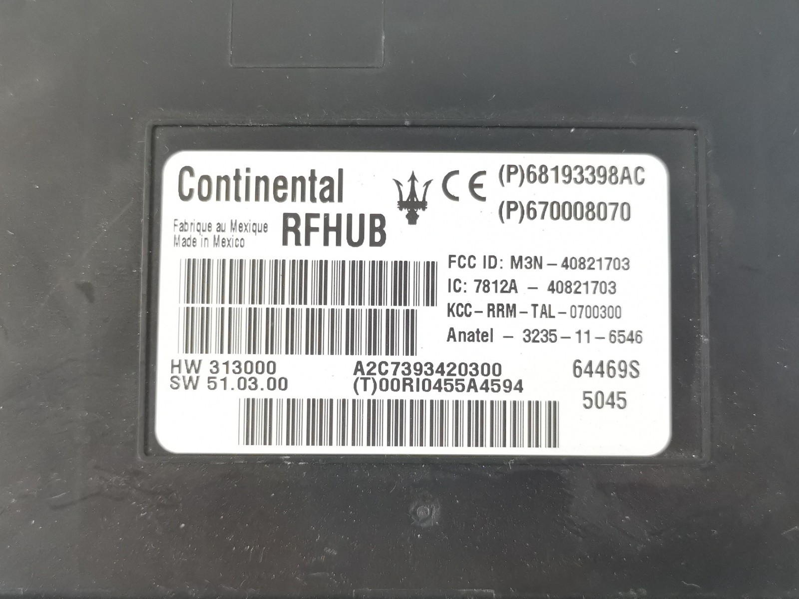 Maserati Ghibli RWD 3.0 2015 Keyless Remote Entry Control Module 68193398AC OEM