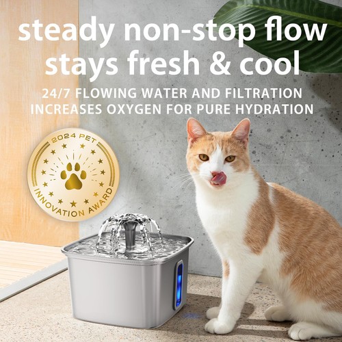 Innovation Award Winner Stainless Steel Cat Water Fountain, 108oz/3.2L Automa... - Picture 6 of 9